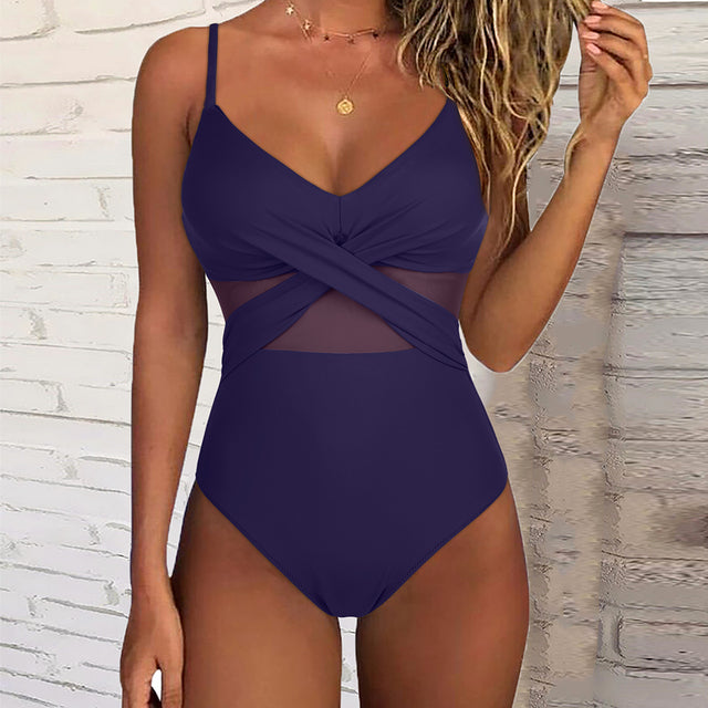Costume da bagno donna con mesh e effetto incrociato – modellante, sexy e confortevole per spiaggia e piscina