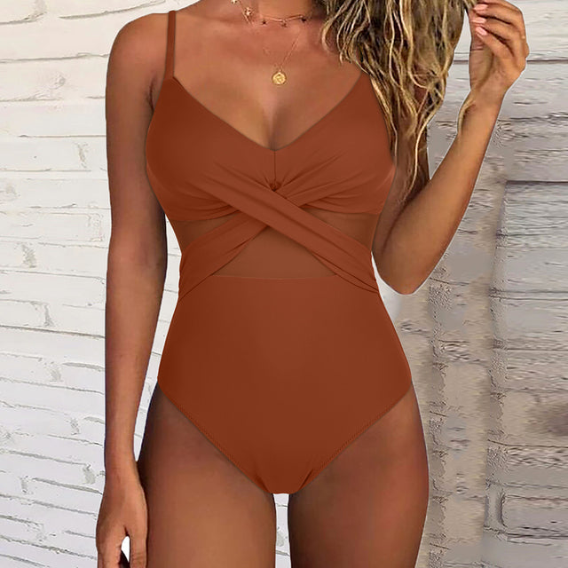 Costume da bagno donna con mesh e effetto incrociato – modellante, sexy e confortevole per spiaggia e piscina