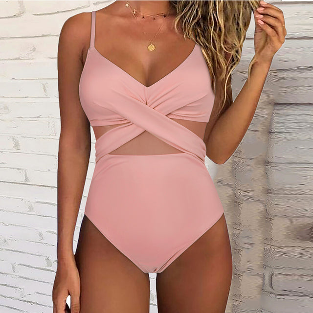 Costume da bagno donna con mesh e effetto incrociato – modellante, sexy e confortevole per spiaggia e piscina