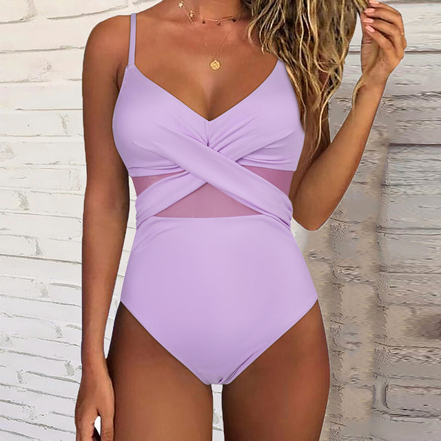 Costume da bagno donna con mesh e effetto incrociato – modellante, sexy e confortevole per spiaggia e piscina
