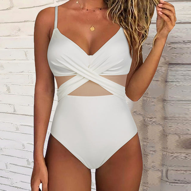Costume da bagno donna con mesh e effetto incrociato – modellante, sexy e confortevole per spiaggia e piscina