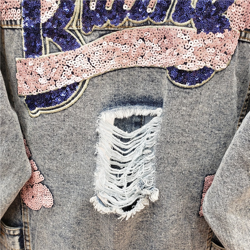 Veste en jean oversize avec paillettes