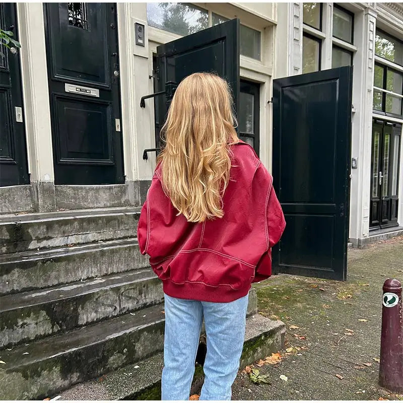 Lässige Vintage Übergroße Lederjacke für Damen | Perfekt für Lässige Tage
