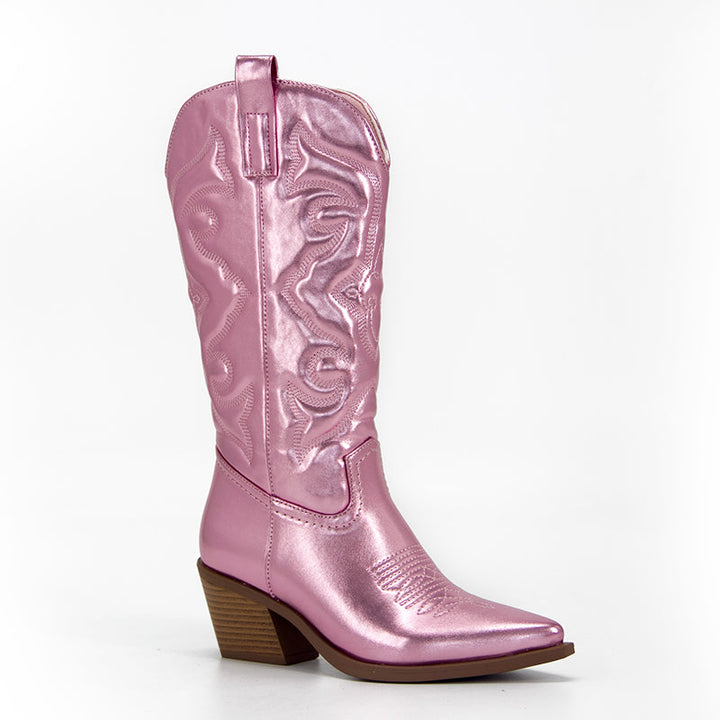 Bottes de cowboy métalliques roses