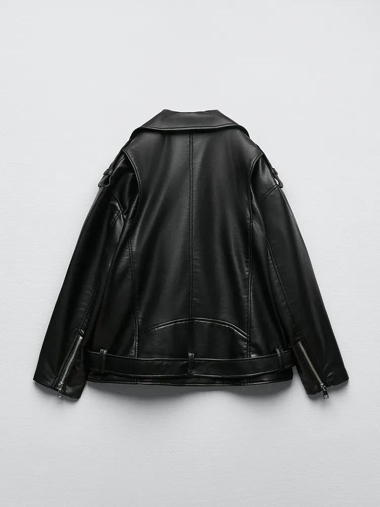 Amira - Black biker jacket made of faux leather