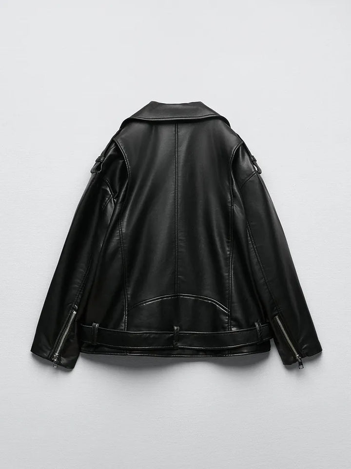 Amira - Black biker jacket made of faux leather