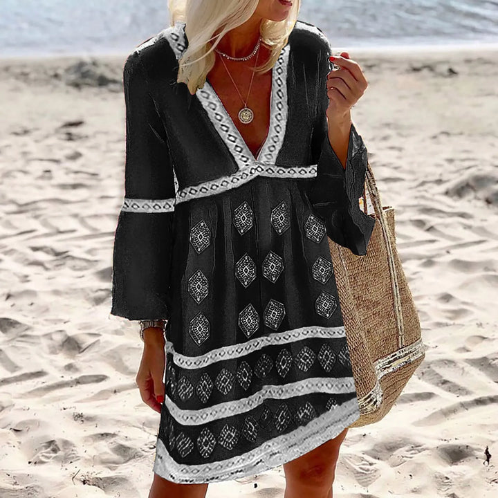 Abito da spiaggia boho da donna – abito tunica ampio con motivo etnico e scollo a V
