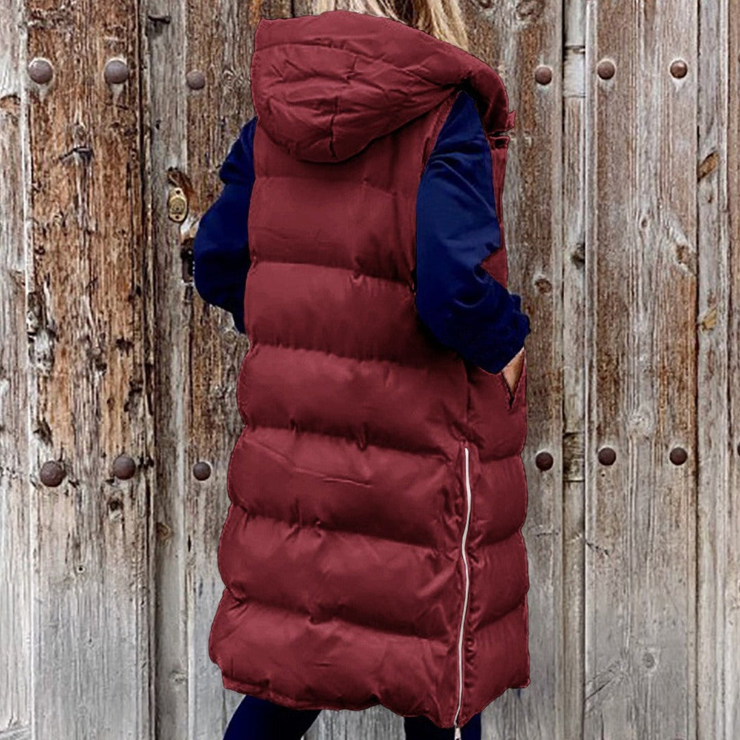 Jennifer - Gilet lungo con cappuccio casual moda giacca monopetto