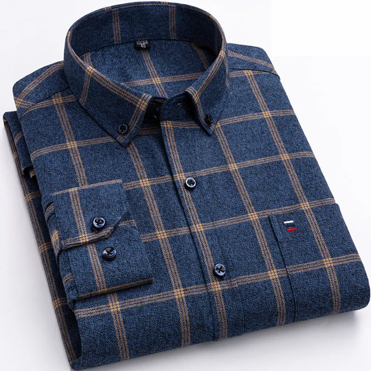 Chemise à carreaux pour homme avec col boutonné – Chemise à manches longues pour affaires et loisirs au bureau et au quotidien