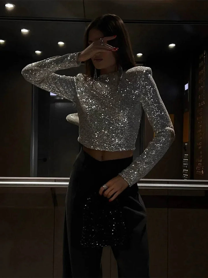 Rosalee - Haut élégant avec ornements en paillettes