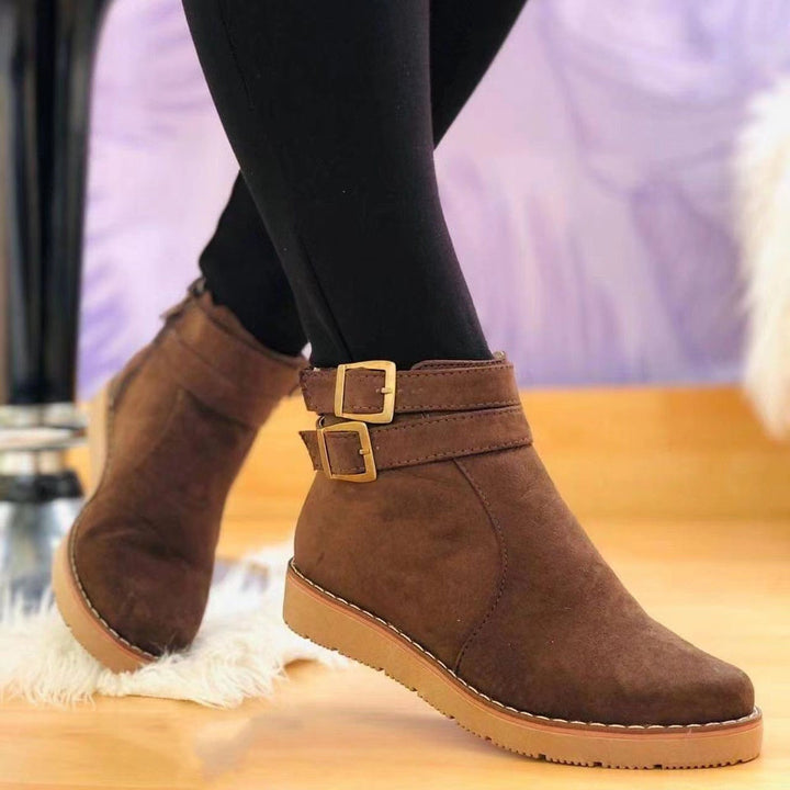 Elegante Flache Stiefeletten aus veganem Leder mit Wildleder-Optik für Damen | Ideal für den Alltag