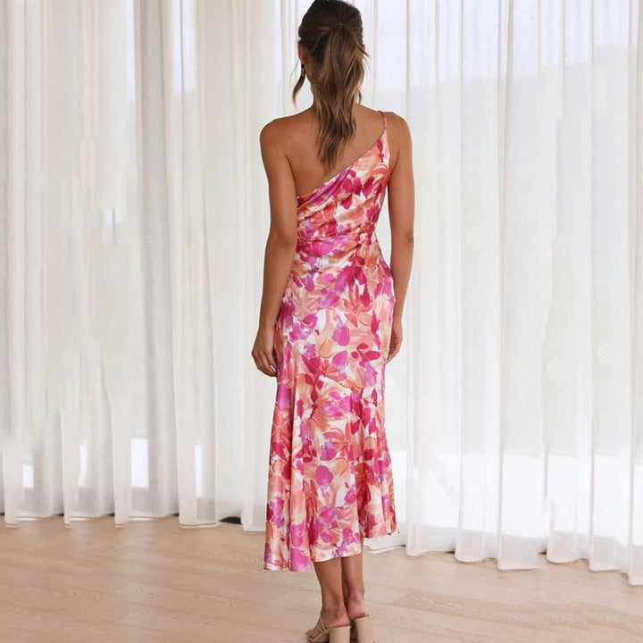 Robe à une épaule avec imprimé floral