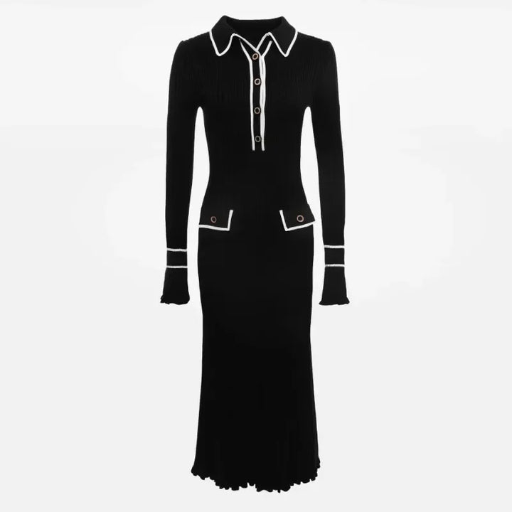 Kaylee - Langärmeliges Kleid mit Strickkragen und Rüschen