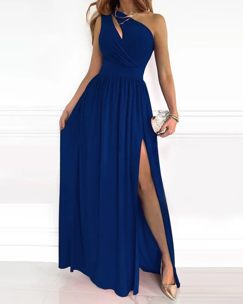 Elegante abito da sera monospalla per donna – abito lungo con spacco e cut-out per gala, matrimonio e festa