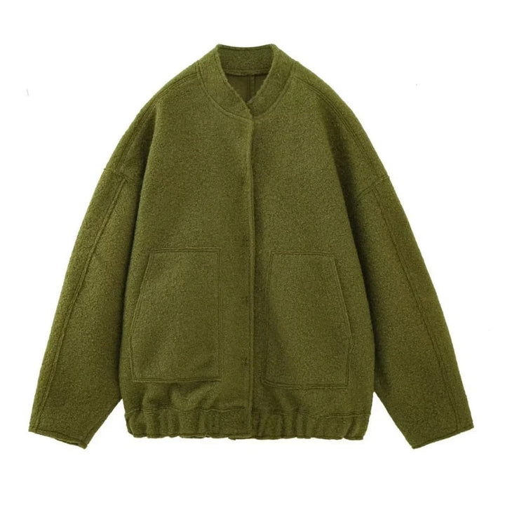Cappotto di lana oversize con scollo rotondo e bottoni