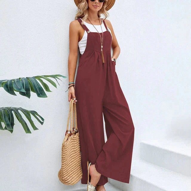 Damen Latzhose mit weitem Bein – Lockerer Jumpsuit im Boho-Stil mit Trägern – Sommer-Overall für Strand, Urlaub & Freizeit