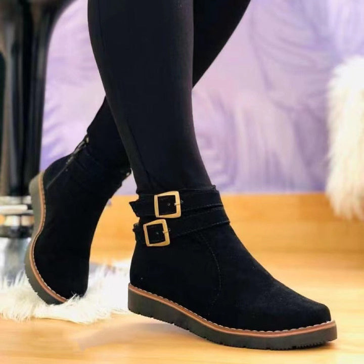 Elegante Flache Stiefeletten aus veganem Leder mit Wildleder-Optik für Damen | Ideal für den Alltag
