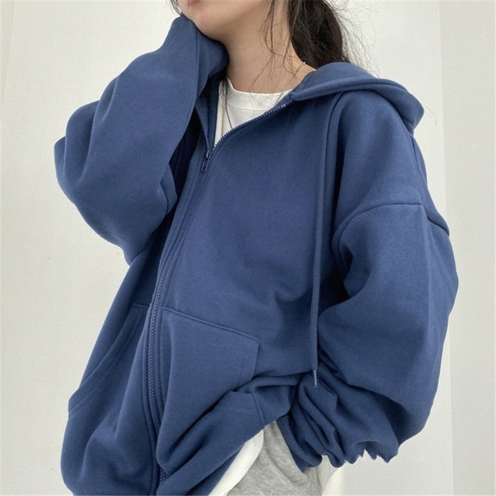 Giacca da baseball oversize Ophélie con cappuccio, tasca solida e maniche lunghe con zip