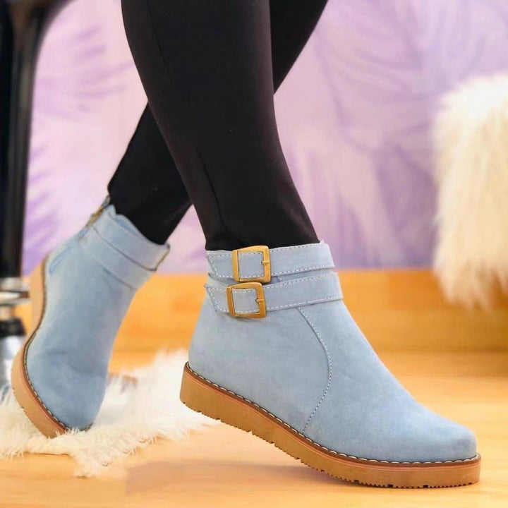 Elegante Flache Stiefeletten aus veganem Leder mit Wildleder-Optik für Damen | Ideal für den Alltag