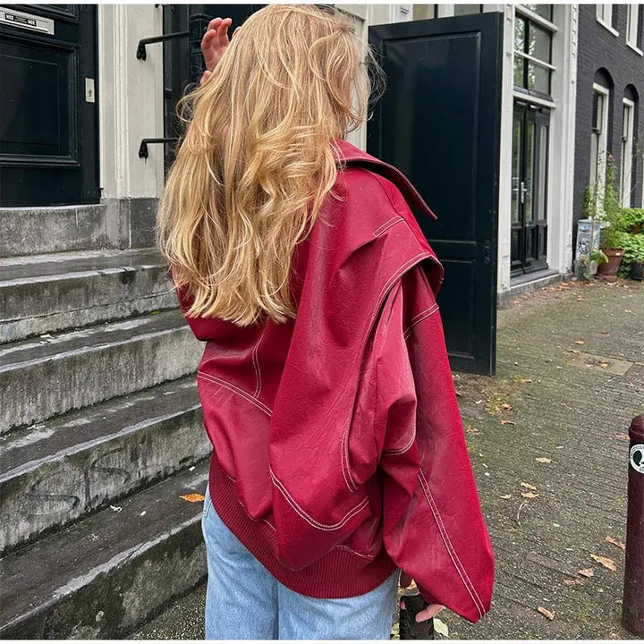 Lässige Vintage Übergroße Lederjacke für Damen | Perfekt für Lässige Tage