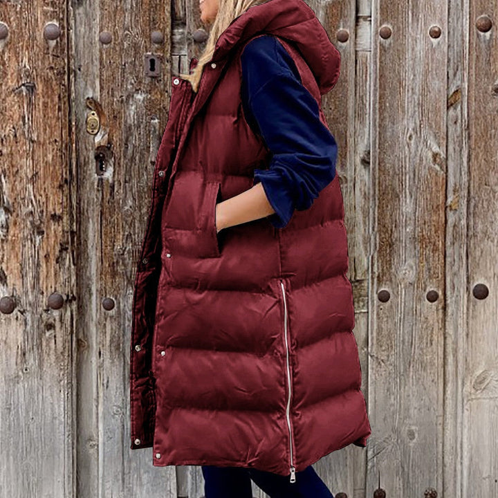 Jennifer - Gilet lungo con cappuccio casual moda giacca monopetto