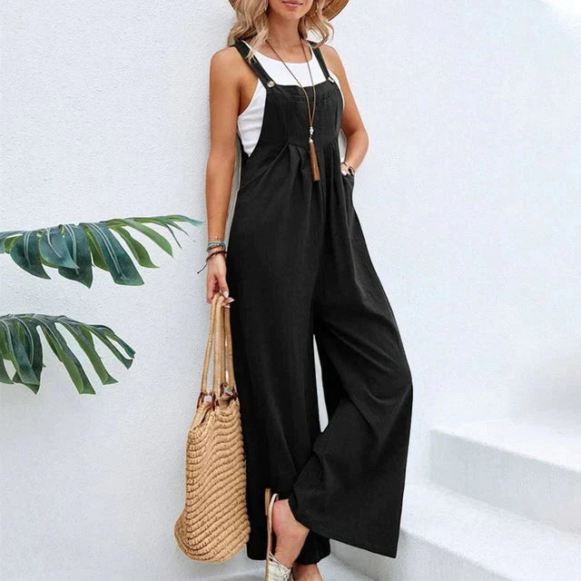 Damen Latzhose mit weitem Bein – Lockerer Jumpsuit im Boho-Stil mit Trägern – Sommer-Overall für Strand, Urlaub & Freizeit