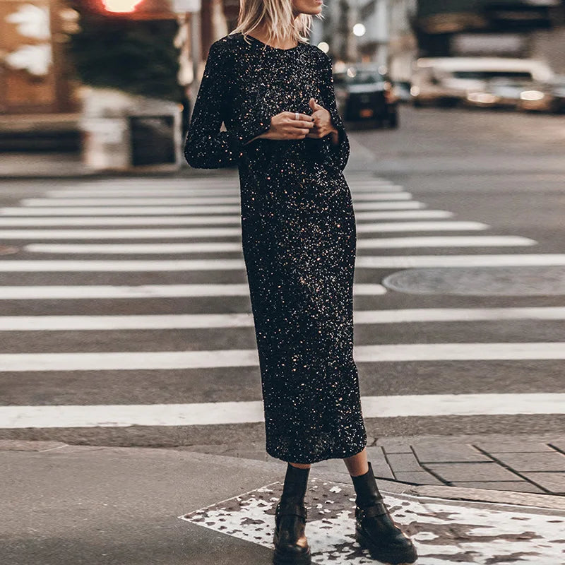 Roselynn - Robe midi à paillettes avec dos ouvert