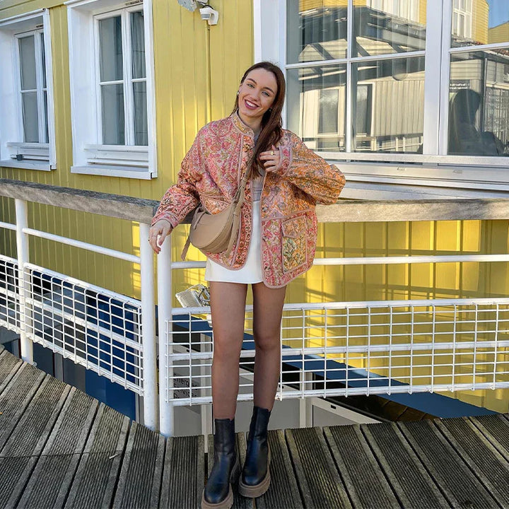 Veste matelassée patchwork pour femmes – Veste patchwork vintage style bohème avec poches