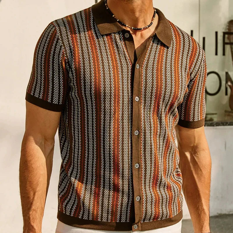 Chemise d'été homme avec motif rétro & patte de boutonnage – chemise décontractée manches courtes avec col