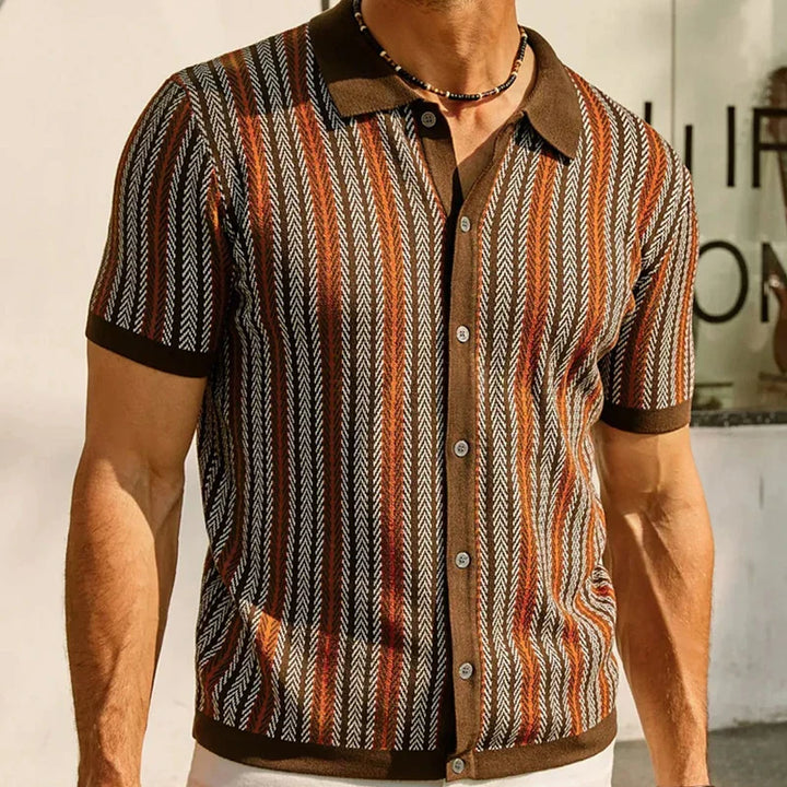 Chemise d'été homme avec motif rétro & patte de boutonnage – chemise décontractée manches courtes avec col