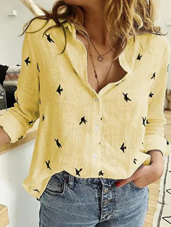 Lässige Damen Leinenbluse – lockeres Oversize-Hemd mit Knopfleiste & Kragen für Sommer & Alltag