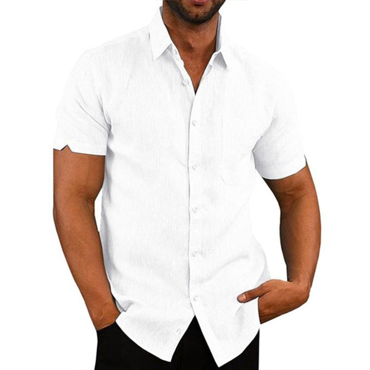 Chemise en lin à manches courtes pour homme avec patte de boutonnage – Chemise d'été légère pour loisirs, vacances et quotidien