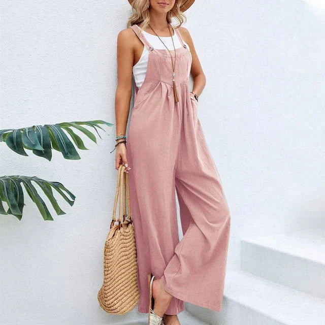 Damen Latzhose mit weitem Bein – Lockerer Jumpsuit im Boho-Stil mit Trägern – Sommer-Overall für Strand, Urlaub & Freizeit