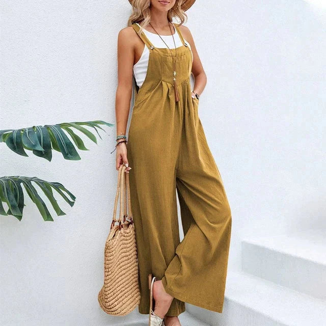 Damen Latzhose mit weitem Bein – Lockerer Jumpsuit im Boho-Stil mit Trägern – Sommer-Overall für Strand, Urlaub & Freizeit