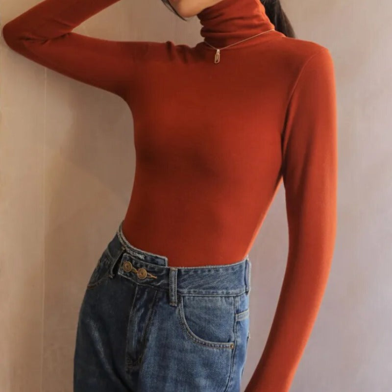 Maglione dolcevita da donna con vestibilità slim – Morbido basic a maniche lunghe per autunno e inverno