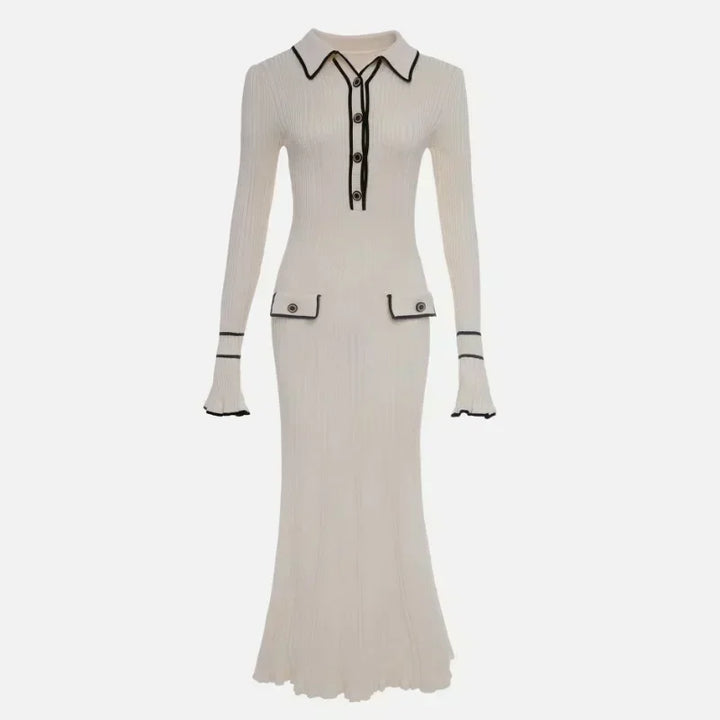 Kaylee - Langärmeliges Kleid mit Strickkragen und Rüschen