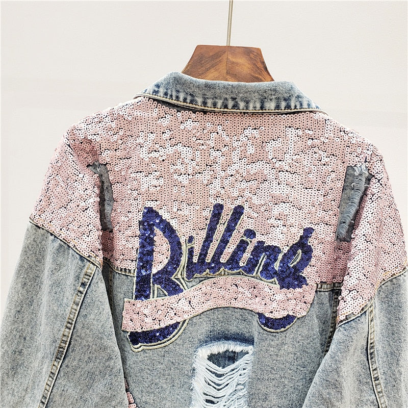 Veste en jean oversize avec paillettes
