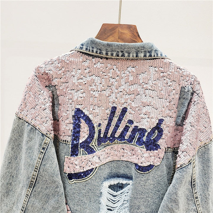 Veste en jean oversize avec paillettes