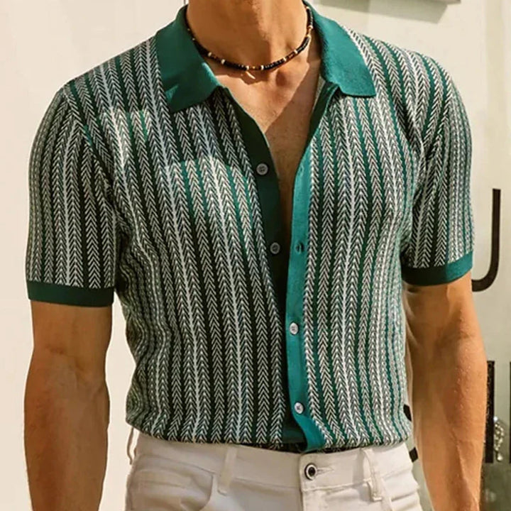 Chemise d'été homme avec motif rétro & patte de boutonnage – chemise décontractée manches courtes avec col