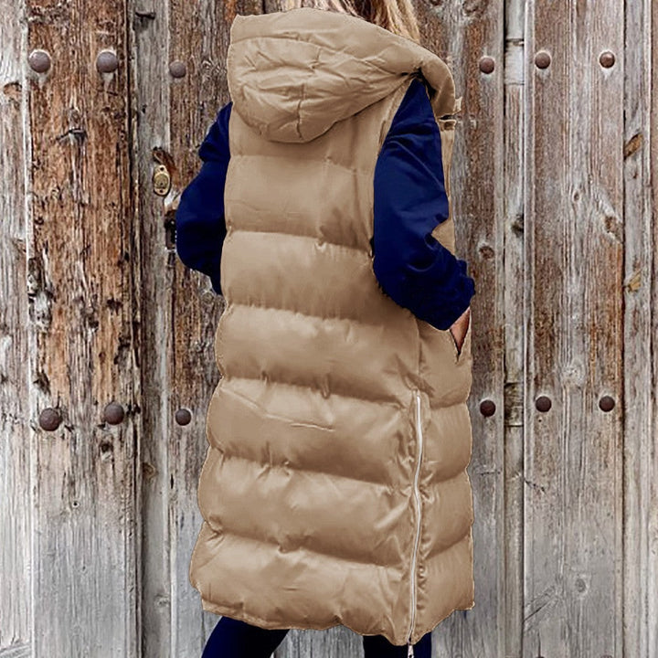 Jennifer - Gilet lungo con cappuccio casual moda giacca monopetto