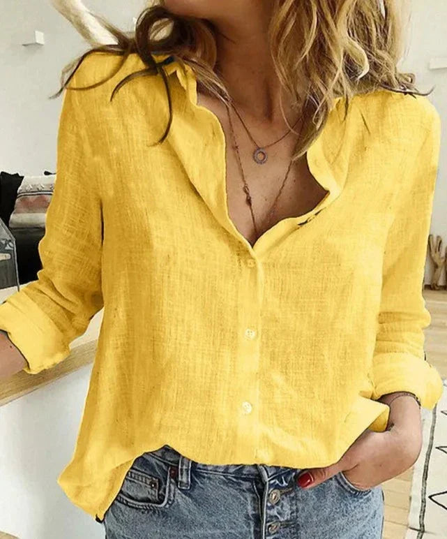 Lässige Damen Leinenbluse – lockeres Oversize-Hemd mit Knopfleiste & Kragen für Sommer & Alltag