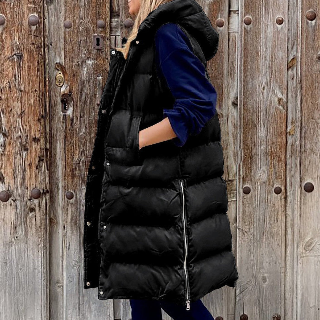 Jennifer - Gilet lungo con cappuccio casual moda giacca monopetto