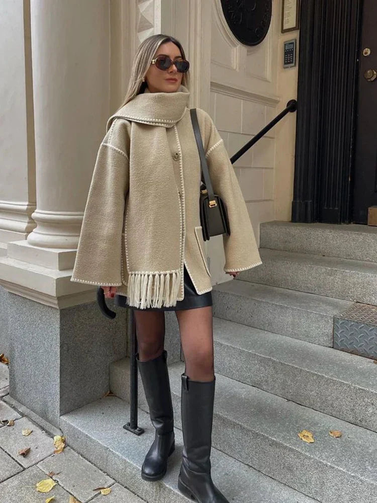 Hermia | Elegant women's coat with scarf – Stylish winter coat