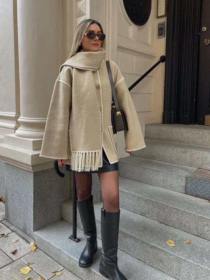 Hermia | Elegant women's coat with scarf – Stylish winter coat