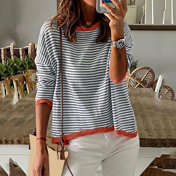 Maglia a maniche lunghe a righe da donna – camicia oversize ampia con dettagli a contrasto per tutti i giorni, viaggi e tempo libero