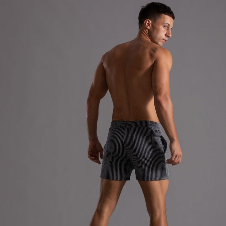 Shorts homme à rayures fines – Pantalon court d'été avec cordon de serrage