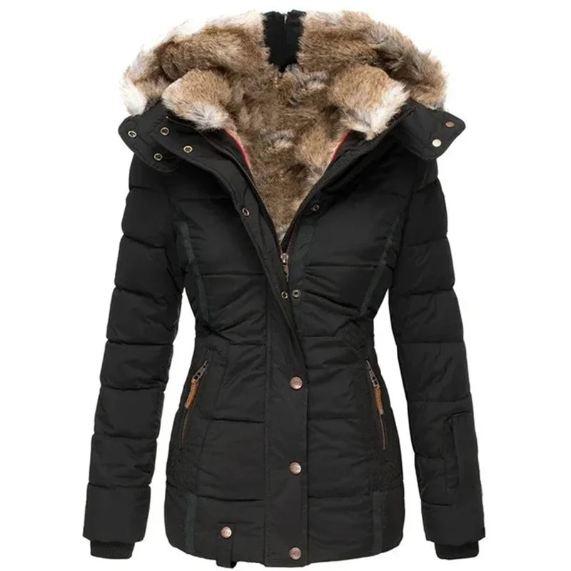 Danielle - Cappotto invernale elegante con cappuccio in pelliccia per donne