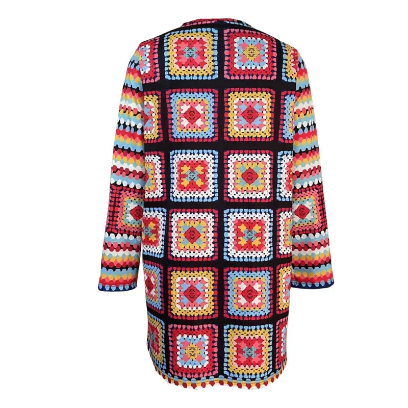 Neva - Cardigan etnico a maglia in colori retrò