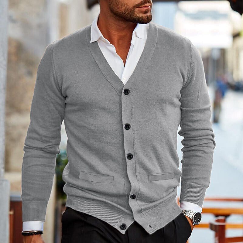 Cardigan homme en maille fine – col en V élégant avec patte de boutonnage, idéal pour le bureau, le quotidien et les looks superposés