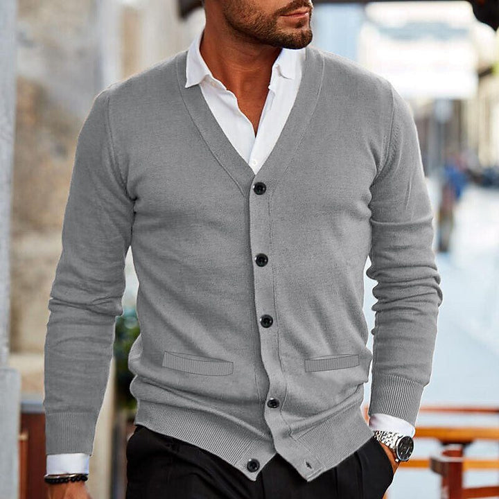 Cardigan homme en maille fine – col en V élégant avec patte de boutonnage, idéal pour le bureau, le quotidien et les looks superposés